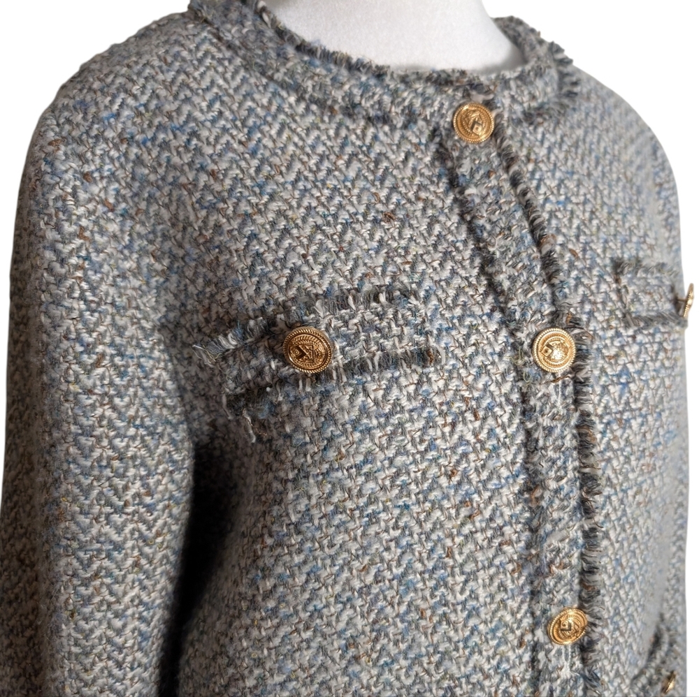 Chouyatou Women's Houndstooth Tweed Jacket Button Down Fringed Tassel Sz Small - Picture 3 of 11